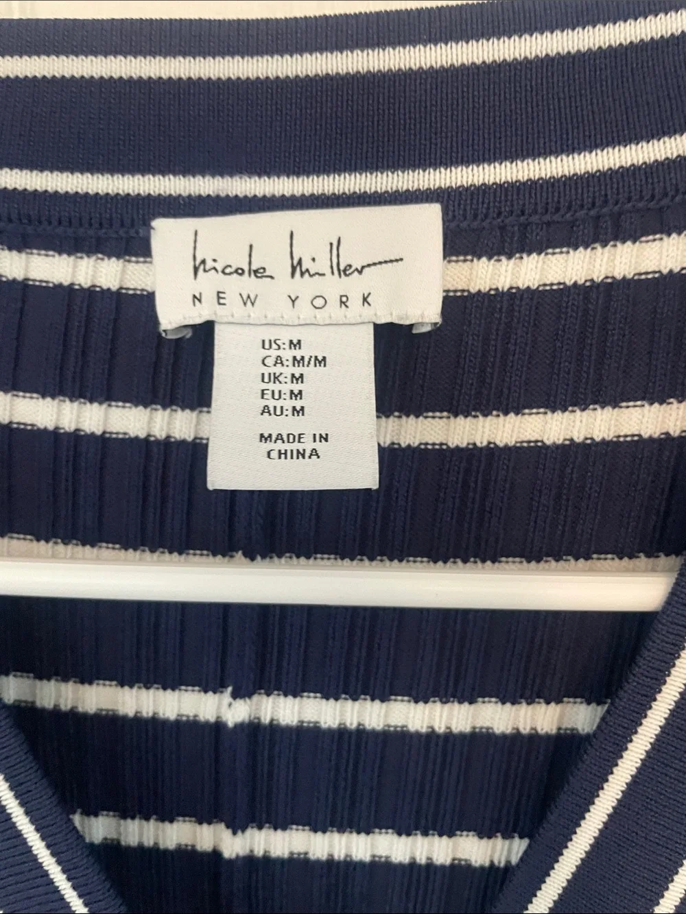 Nicole Miller Navy and White Striped Button-Front Knit Dress
